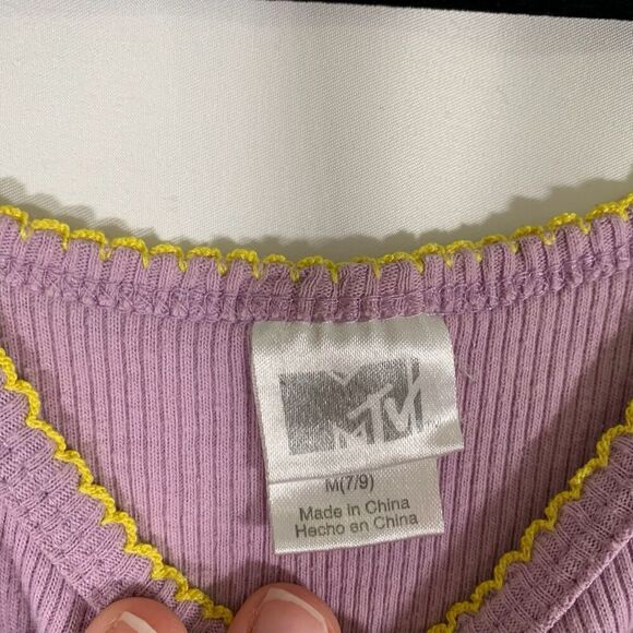 MTV Tank Top Women's Medium Purple Ribbed Sleeveless Embroidered Logo Cotton Ble - Picture 3 of 7